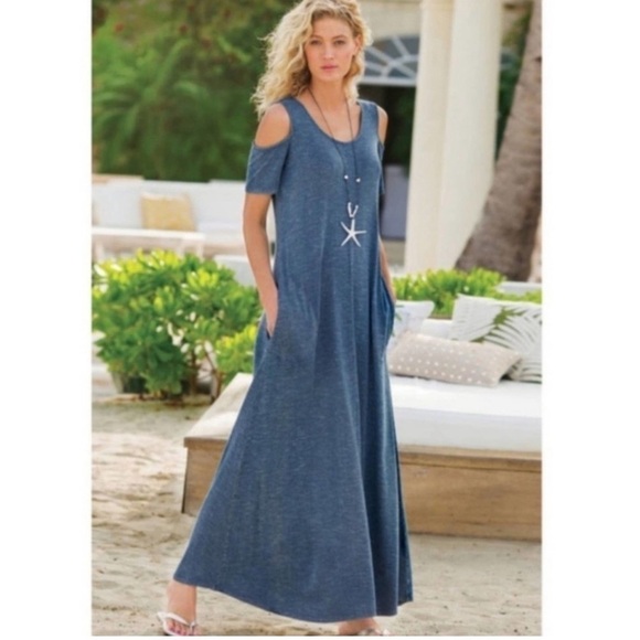 Soft Surroundings cold shoulder maxi dress. PL EUC - Picture 1 of 10